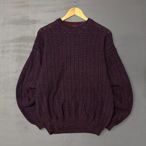Vintage Van Heusen Chunky Knit Geometric Purple Retro Sweater Grandpa Large